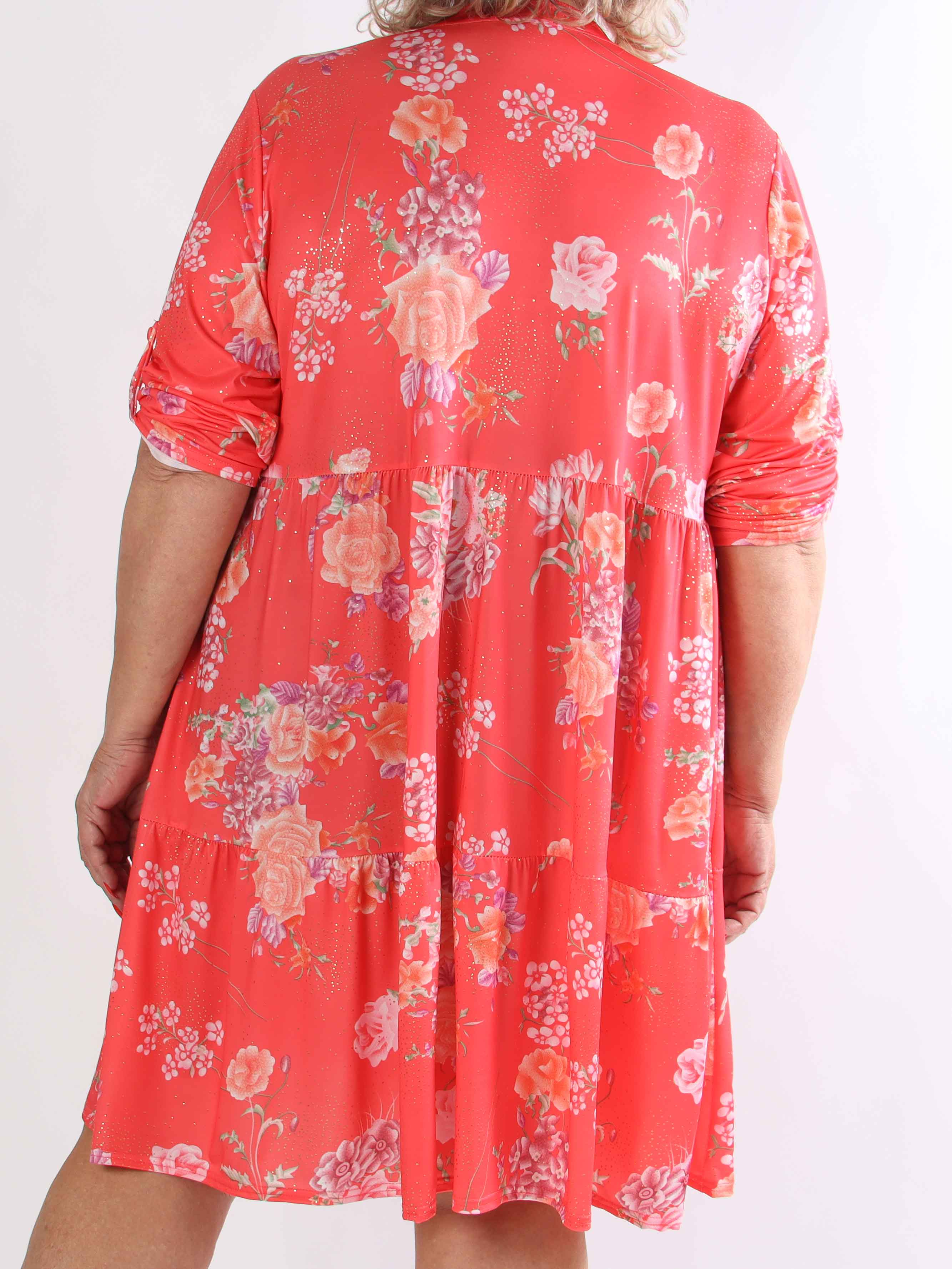 Milano Bouquet Midi - Plus size kjole med smukt blomsterprint og diskret guldglimmer